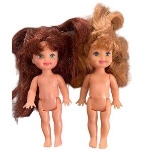Mattel Kelly Barbie Dolls Nude Set 4" Posable Figures Green Blue Eyes 1995